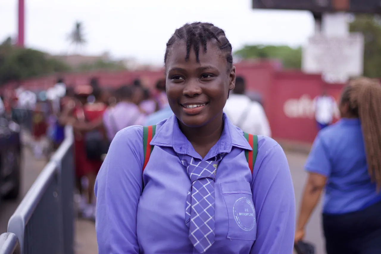 Girl in purple school uniform at Salone Tech Nation Campus