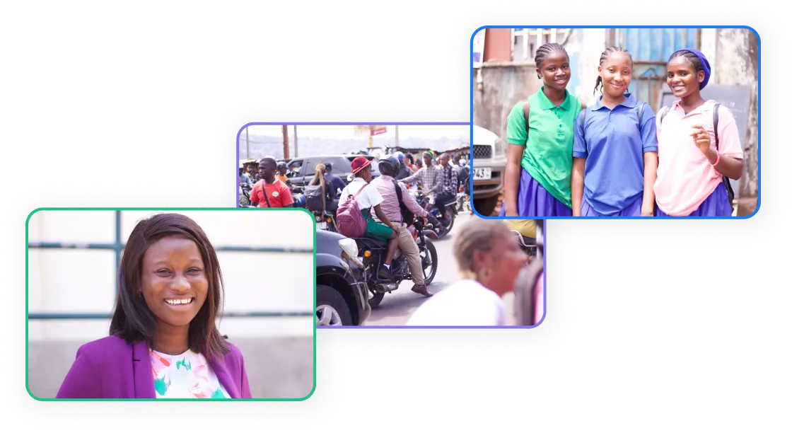 Three images of young, smiling Salone Tech Nation students